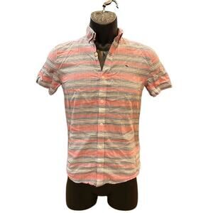 Vineyard Vines Short-Sleeve Stripe Button-Down in Blue & Red – Medium (14-15)